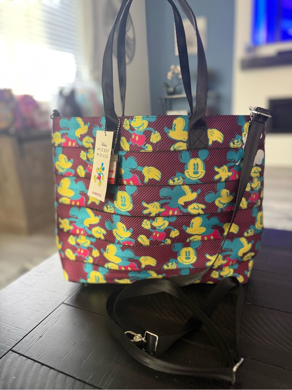 Harvey’s x Disney Mickey Mouse Maroon Tote with Yellow & Teal Prints